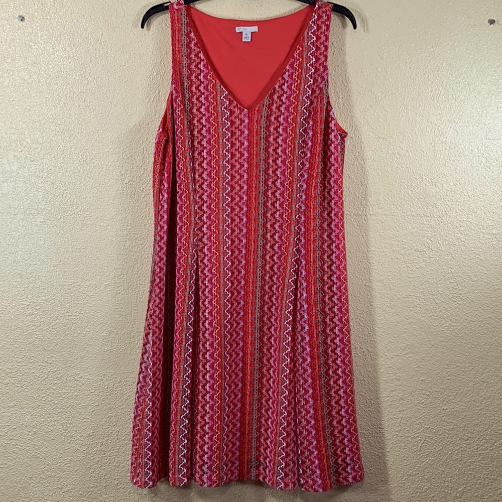 C Est Red Pink Lace Dress XL Stretchy Sleeveless Lined Pullover Polyester